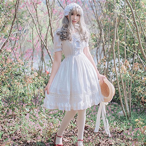 Smiling Angel Girls White Sweet Dress Princess Court Skirts Cosplay Costumes: Medium White