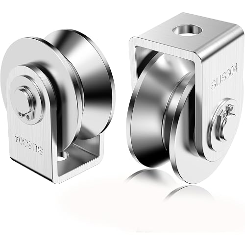 2 Pack 2 Inch Pulley Block V Grooved Wheel Pulley, 304 Stainless Steel Pulley Roller, Heavy Duty Caster Wheels Sliding Gate Rollers for Material Handling and Moving Lifting Loading 880lb/400 Kg