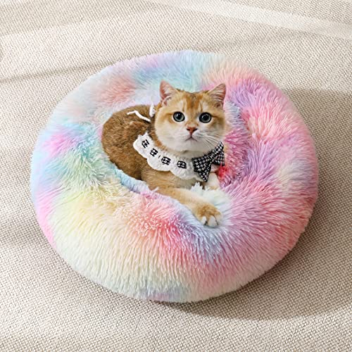 JOLLYVOGUE Fluffy Donut Calming Dog Bed (20", Rainbow)