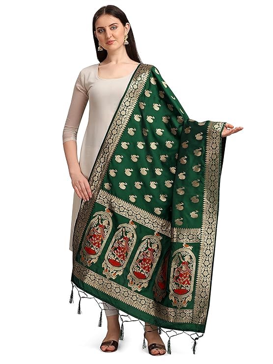 Women's Woven Banarasi Silk Zari Dupatta/Chunni, Width 1 Meter, Length 2.5 Meter By The Great Indian Store - Main Image
