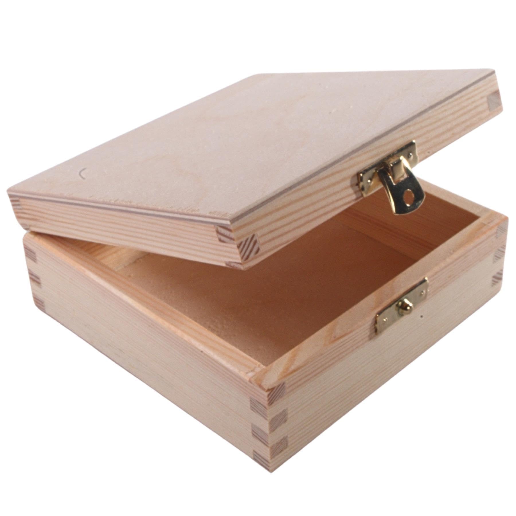 Woodeedoo Small Square Wooden Box With Hinged Lid | 14 X 14 X 6 Cm | Trinket Memory Keepsake Storage Gift Case | Unfinished Decorative Paintable Wood