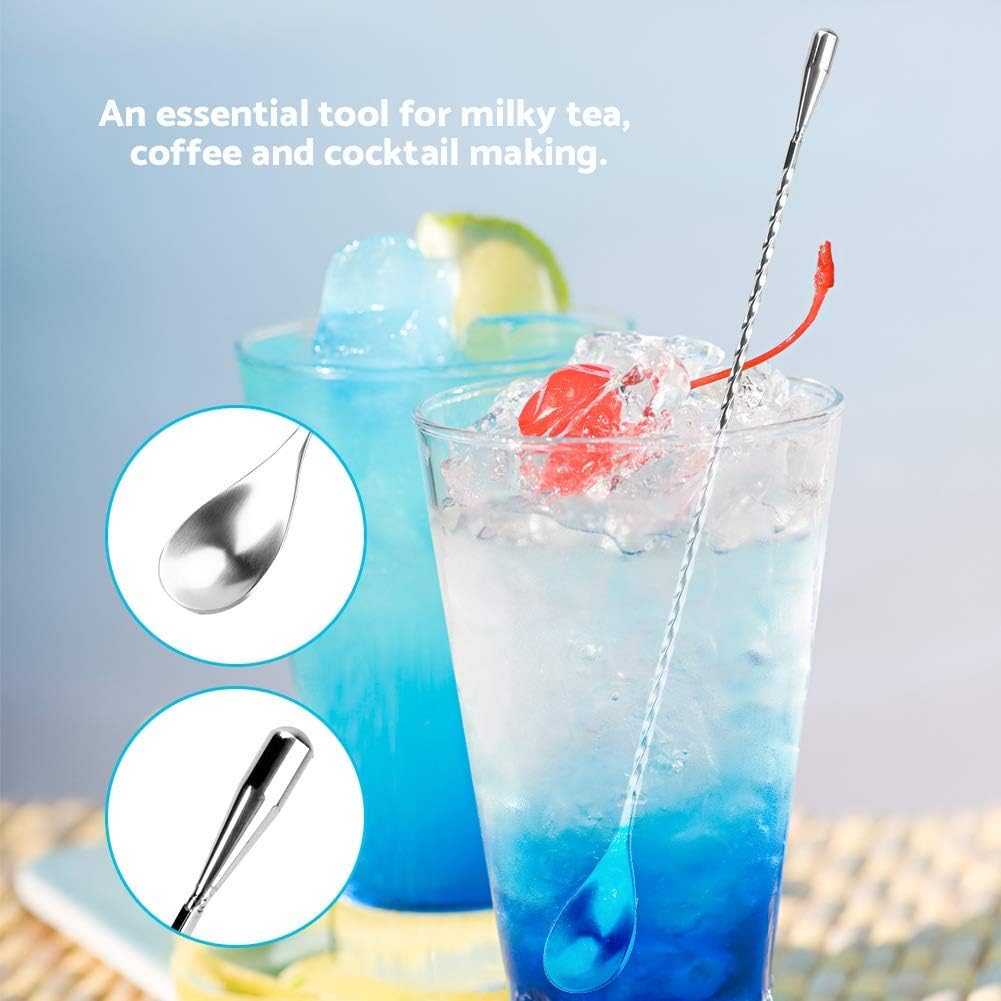 Stainless Steel Cocktail Mixing Spoon Set, 11 Pieces, Spiral Long Handle