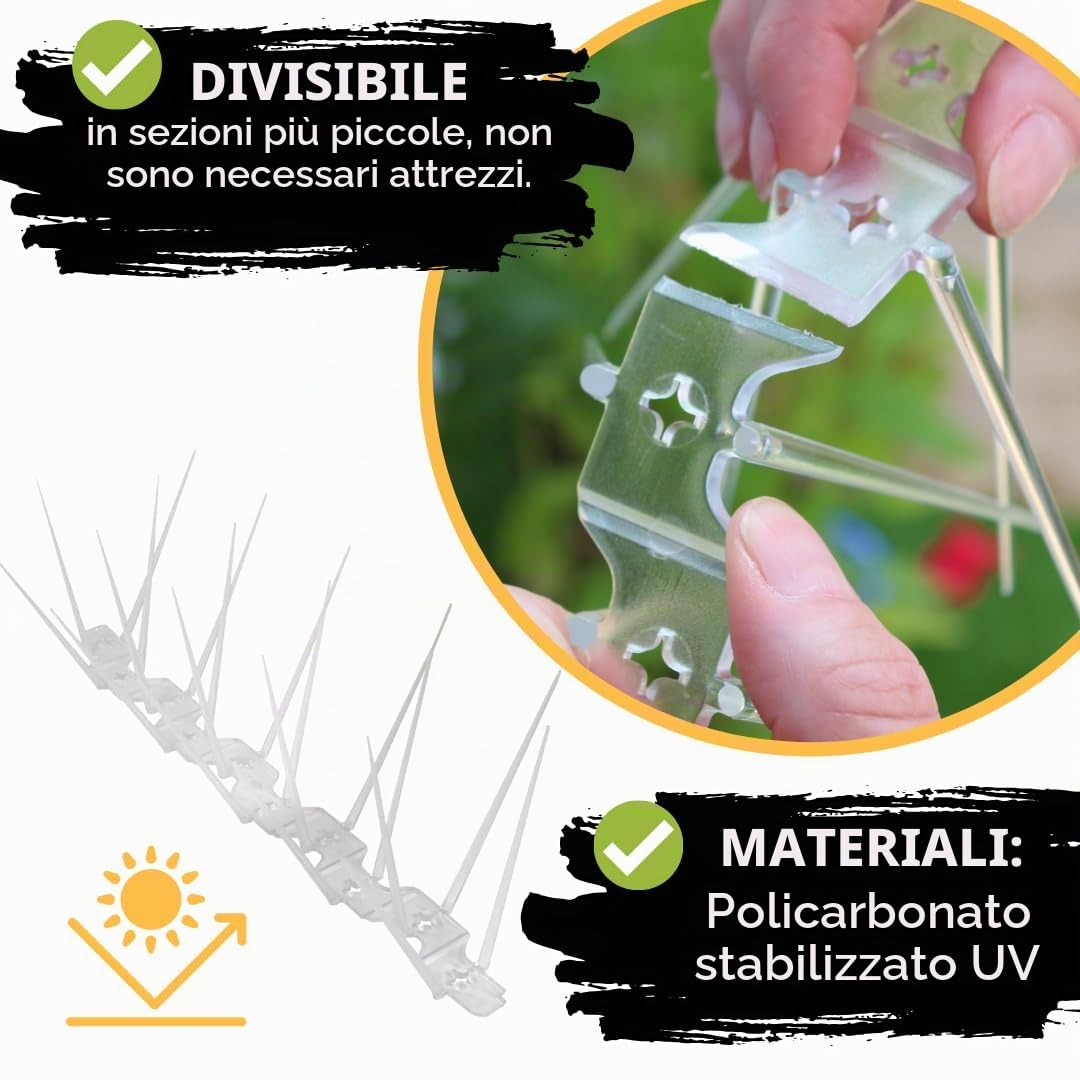 Defender Bird and Pigeon Spikes Dissuasori larghi a spillo in plastica antiuccelli e antipiccioni, Trasparente, 5 metri