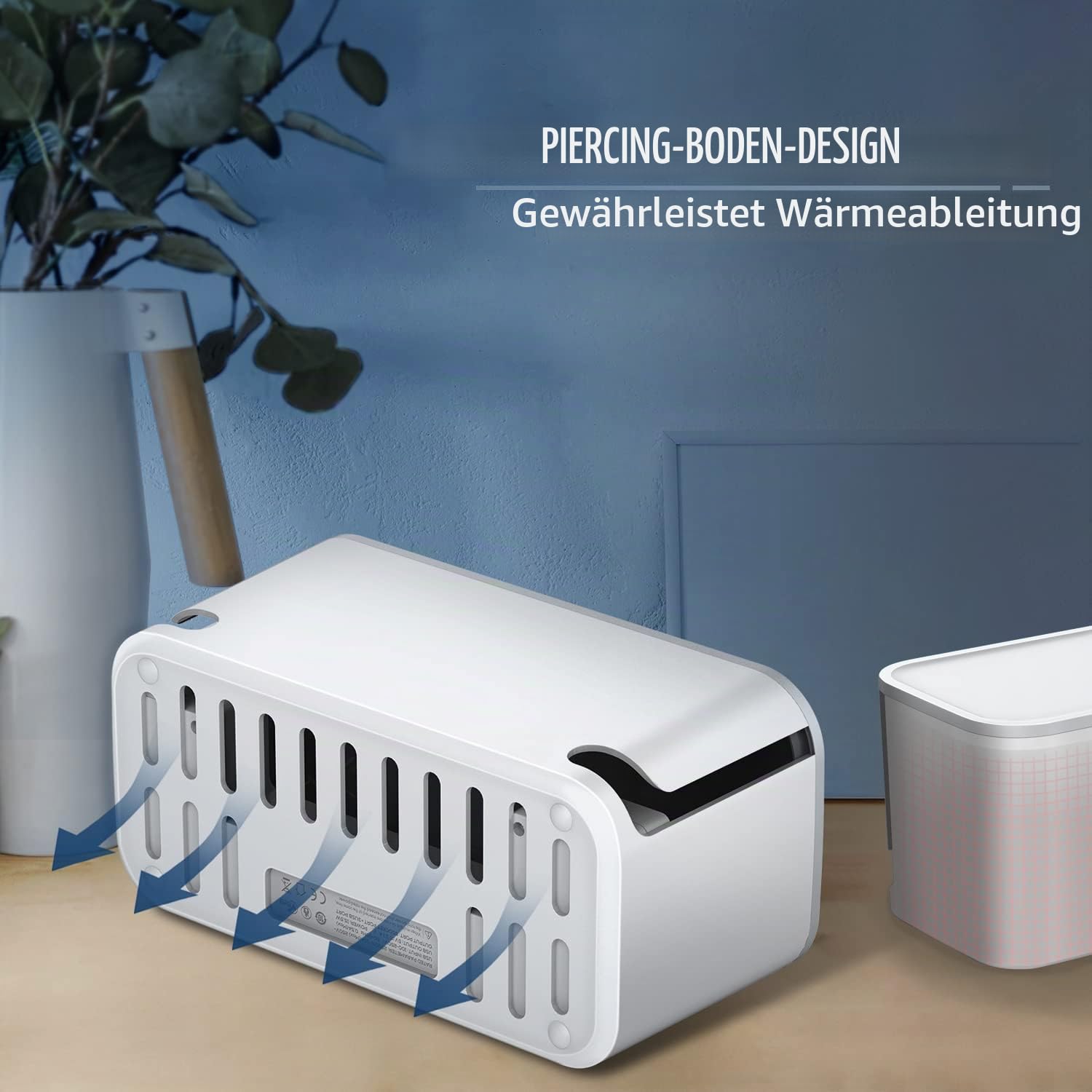 Kabelbox mit Steckdosenleiste USB C Überspannungsschutz 5-Fach Mehrfachsteckdose mit 3 USB Ladeanschlüsse, Kabel Organizer Box Steckdosenadapter, 29,5 x 14 x 14 cm, 5m Kabel, Weiß