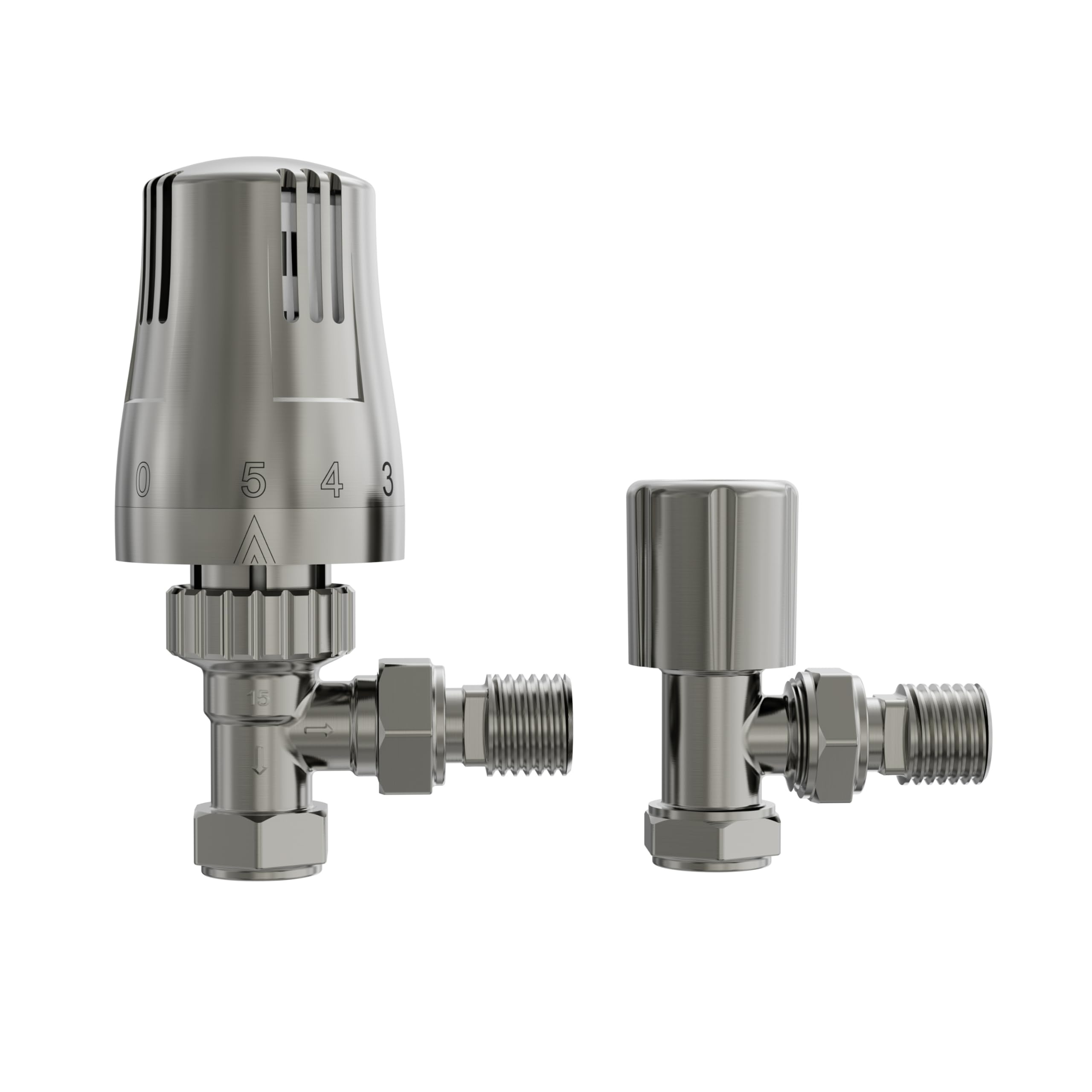 Nrg Satin Nickel Modern Thermostatic Lockshield Angled Radiator Valves 15Mm Central Heating Taps