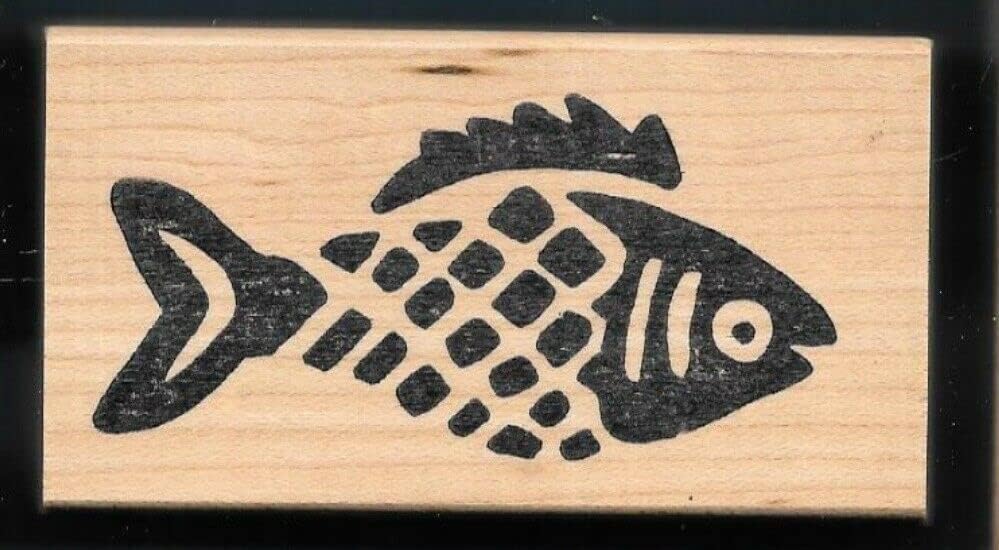 Wooden Mount Rubber Stamp for Card Making Fish Scales FINS Salmon Trout Design Hobby