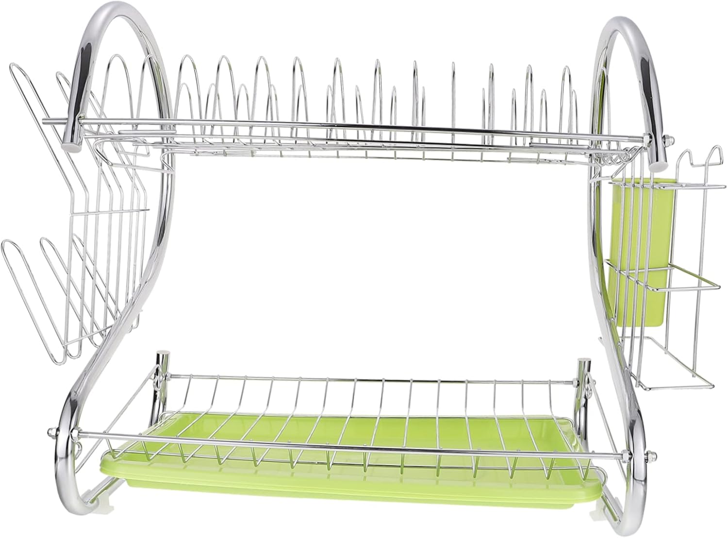 Multifunctional Dishware Drying Stand Double Dish Rack for Kitchen Utensils Green Space-Saving Bowl Holder Rounded Design Prevents Water Accumulation Scratches