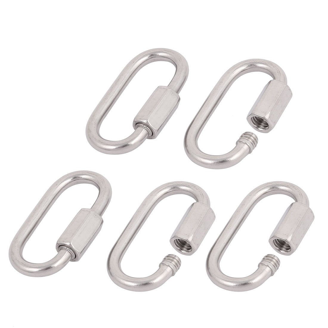 uxcell 5pcs 304 Stainless Steel Outdoor Screw Lock Carabiner Hook Key Chain 3.5mm Thickness