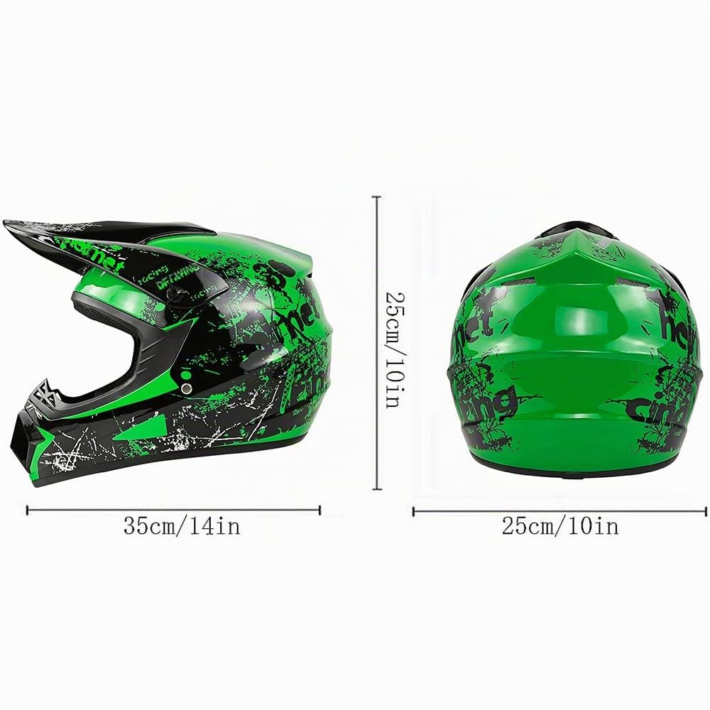 Casco de Motocicleta Todoterreno Juvenil, Casco de Bicicleta para niños y niñas, Casco de Motocicleta Personalizado, estándar CE (Small, Verde1)