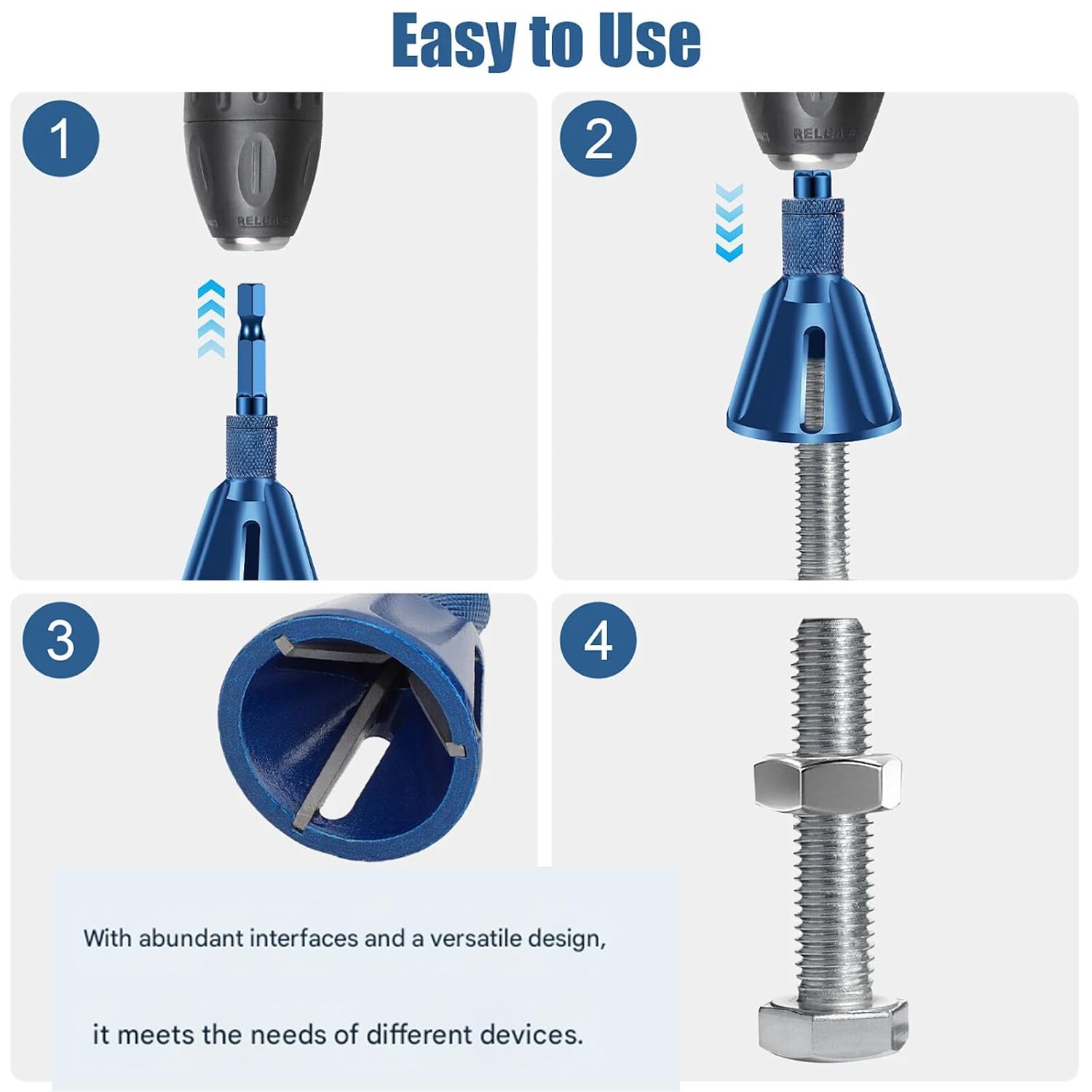 Deburring External Chamfer Tool, Deburring Drill Bit, Remove Burr Tools with Quick Release Shank, Repair Tools for Damaged Bolts Fits for 1/8"- 3/4" (3mm-19mm)