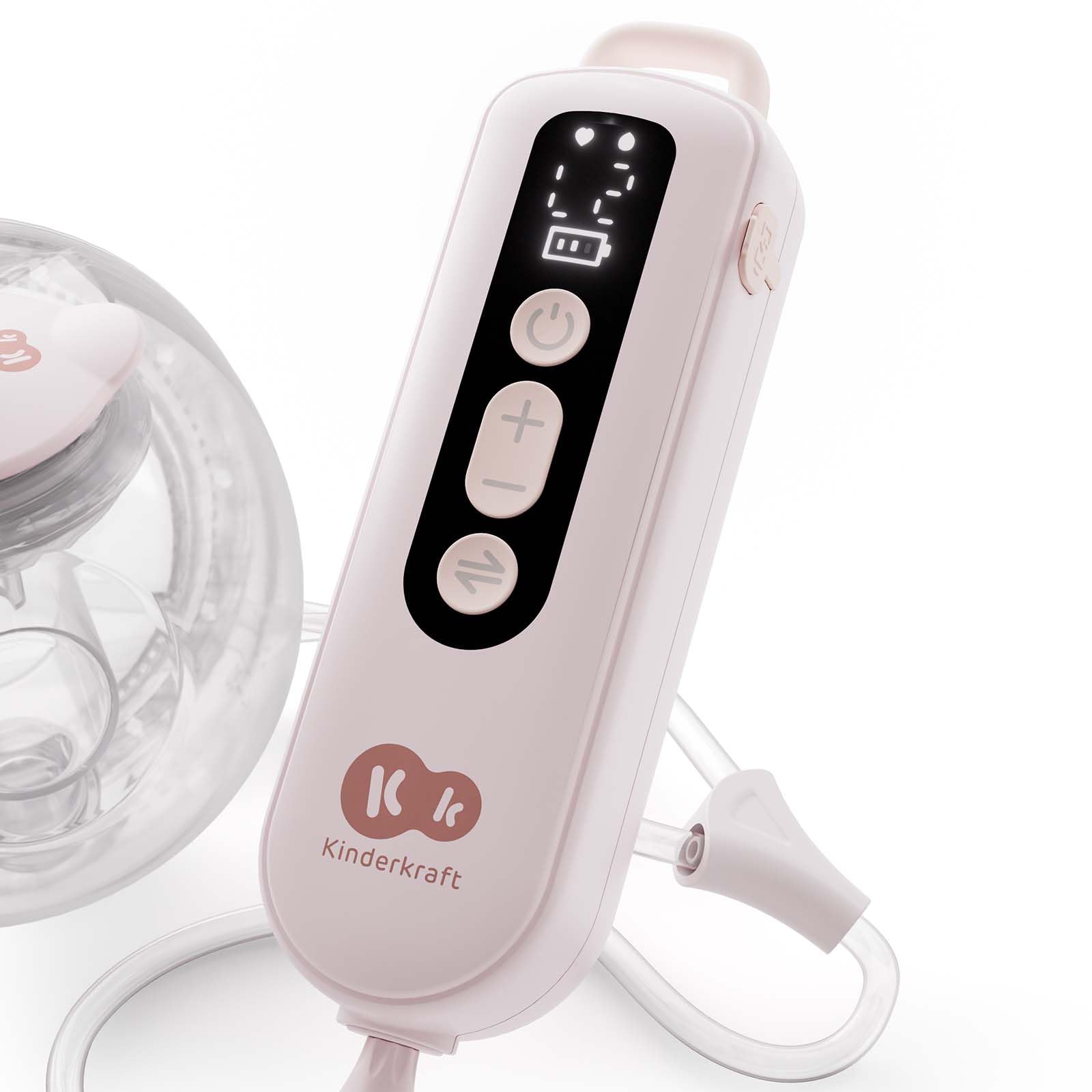 Kinderkraft GENTLEFLOW Tiralatte Elettrico Doppio, 3 modalità, 9 livelli di aspirazione, uso singolo o doppio, 5 misure di coppe 17–27 mm, biberon 180 ml, batteria 1800 mAh, ricarica USB-C, Rosa