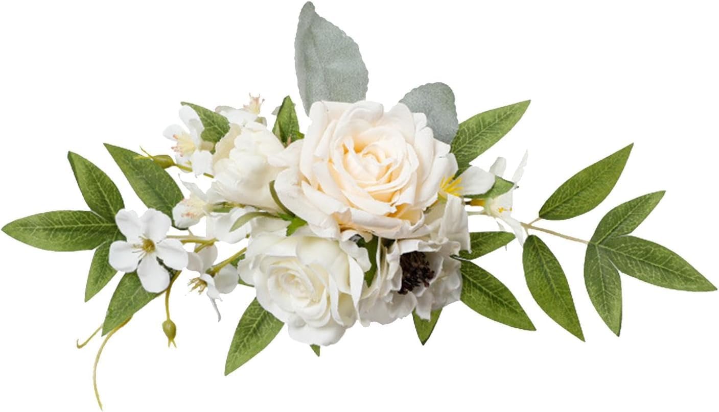 Wedding Chair Back Flower Artificial Rose Flowers Chair Back Flower Wedding Arch Decor for Wedding Holiday Party Decorations - White