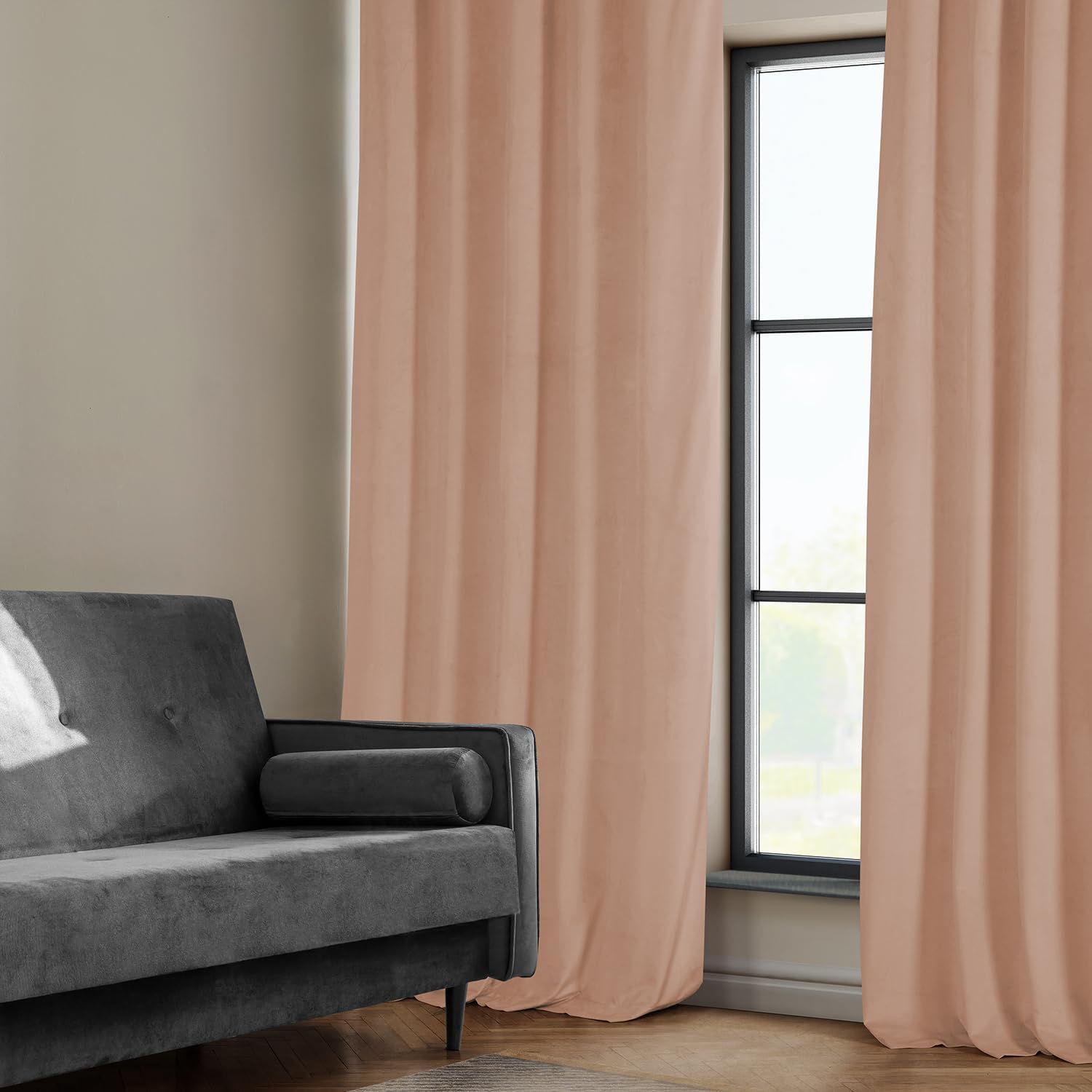 HPD Half Price Drapes Heritage Plush Velvet Curtains 96 Inches Long Room Darkening Curtains for Bedroom & Living Room 50W x 96L, (1 Panel), Peach Blossom