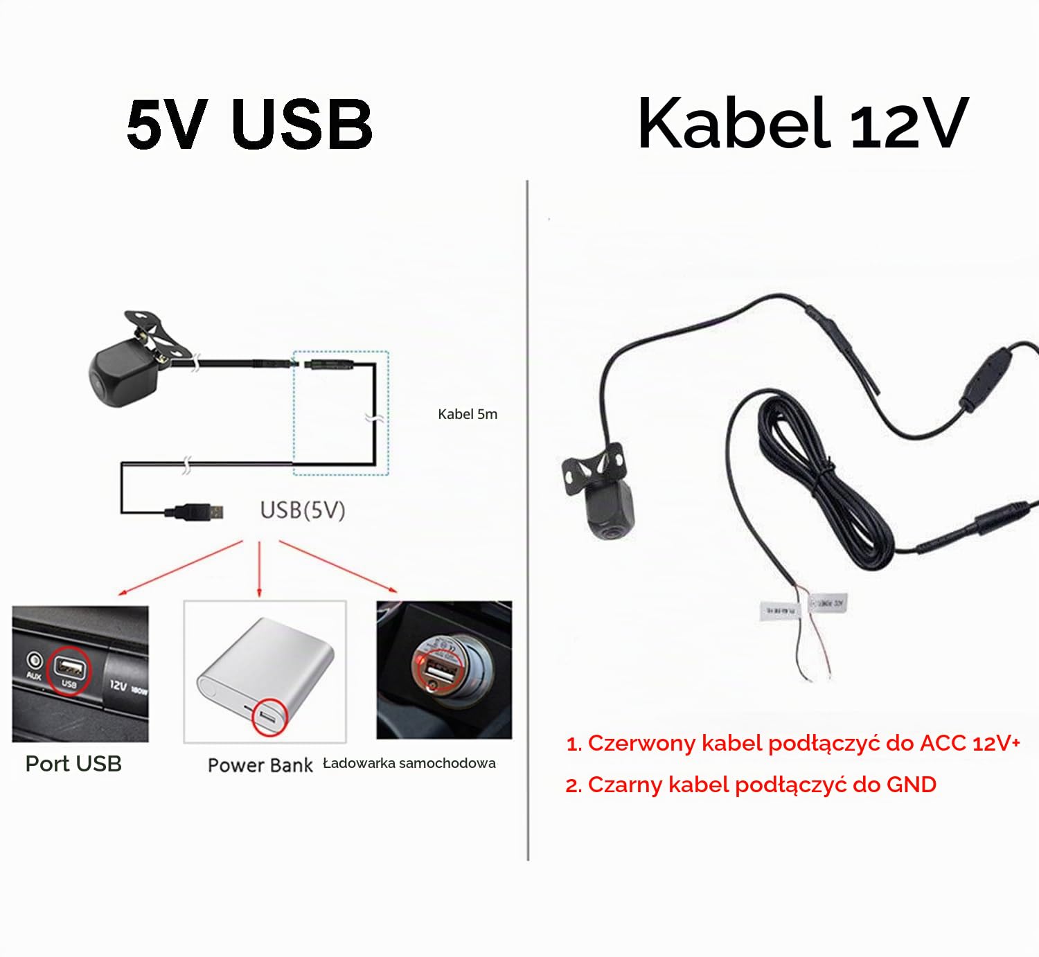 Wifi Aparat cofania 5V USB / 12V HD WIFI 5 Night Vision Camera Wodoodporny tachograf Kompatybilny z Android IOS dla motocykli samochodowych RV Van