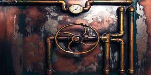 Miniatura 8 de BELECO Telón de fondo de fotografía Steampunk retro oxidado, de 5 x 3 pies, tubos de vapor de metal viejo, medidor de presión, fondo de máquina de