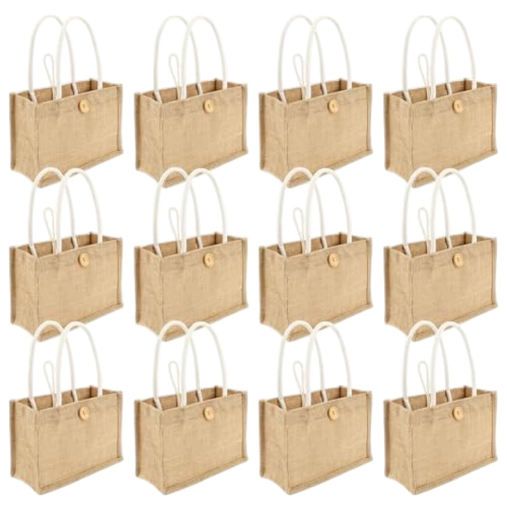 Takingup 12 Pcs Natural Jute Burlap Tote Bags, Small Small Burlap Bags with Handles, Reusable Jute Grocery Bag for Beach, Shopping, Wedding