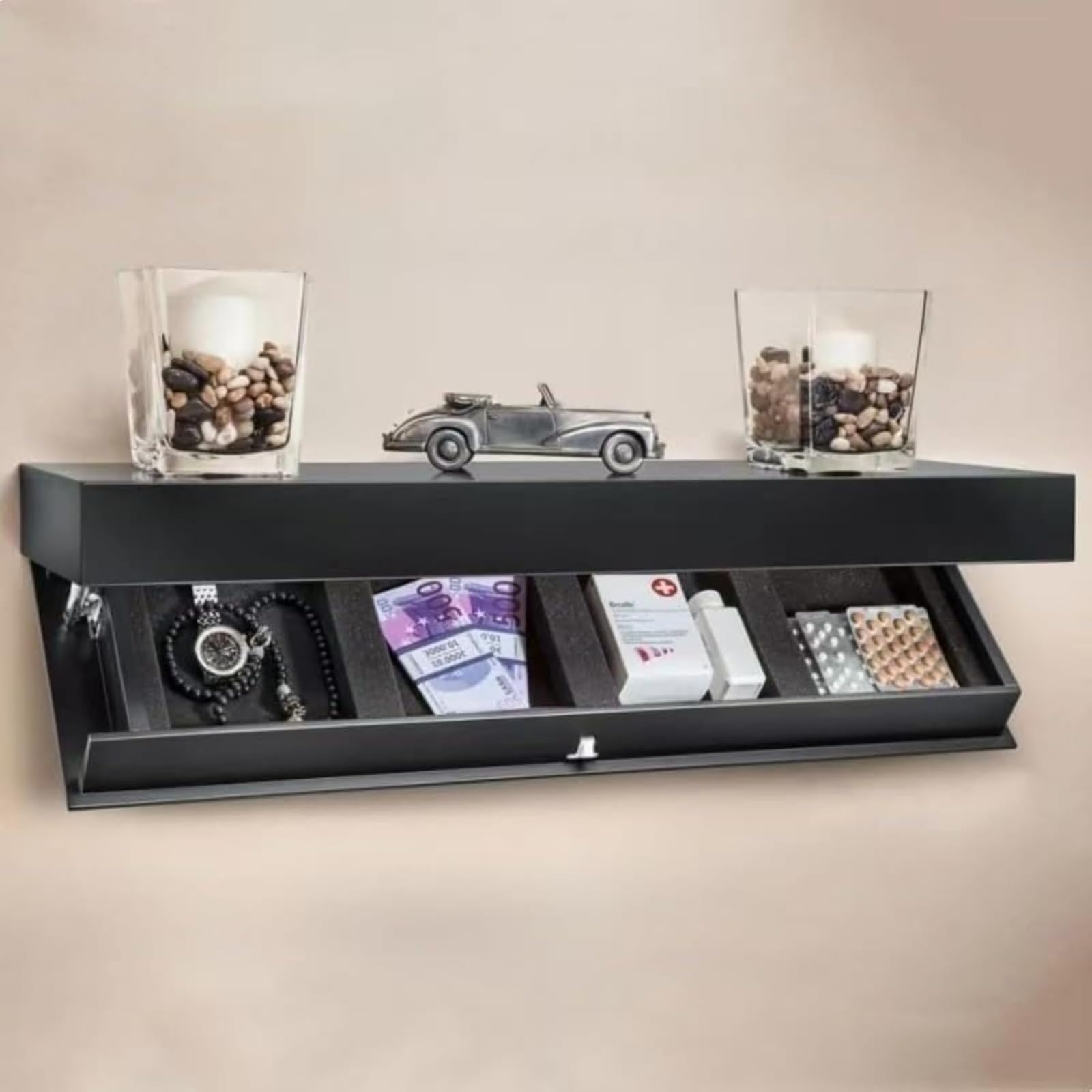 Étagère Flottante Dissimulée Avec Tiroirs Secrets - Rangement Mural Élégant Et Discret Pour Salon, Bureau Ou Chambre