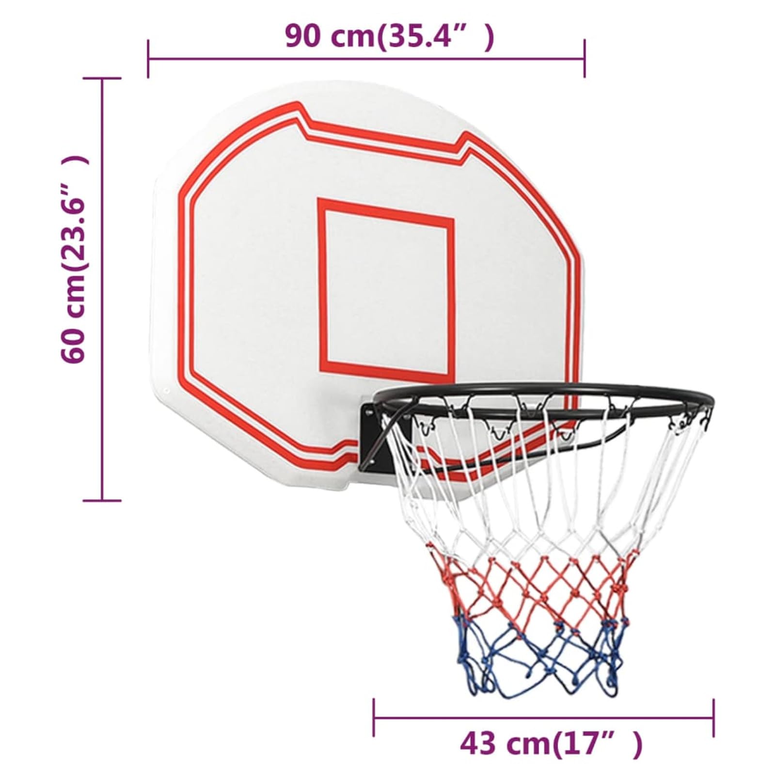 Tabellone da Pallacanestro Bianco 90x60x2 cm Polietilene,Articoli Sportivi,Sport,Basket,Parti e Accessori canestro Basket,Tabelloni da basket-93663