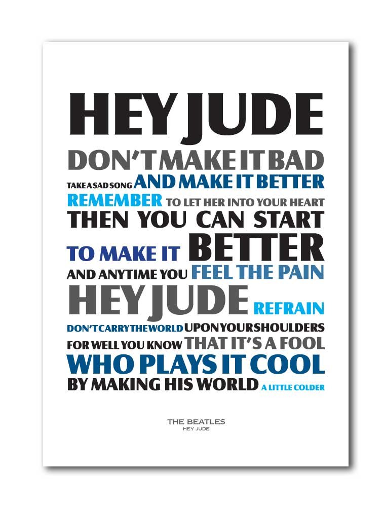 Libretto Designs BEATLES - Hey Jude A4 Unframed Art Print mini Poster with Song Lyrics