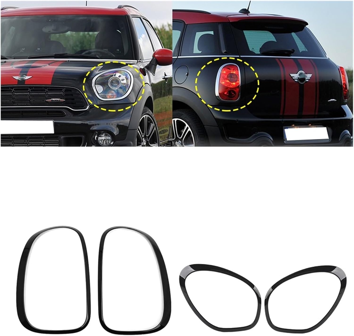 Compatible with MINI R60 Countryman John Cooper Works 2011-2016 Headlight Tail Lights Cover Ring Decoration Trim Light Decoration Sticker(Silver for Headlight)