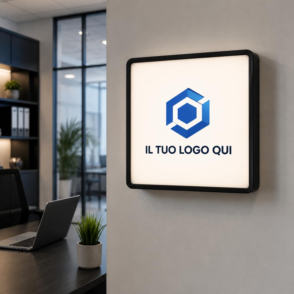 Insegna LED Personalizzata con Logo – Lightbox Luminosa 3D 22x22 cm da Parete o Scrivania, USB, Idea Regalo Aziendale, Ufficio, Negozio