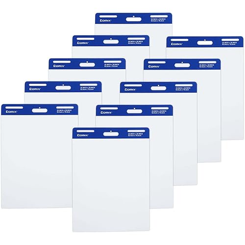 Comix Sticky Easel Pad, 25 x 30 Inches Flip Chart Paper for Teachers, Large Self Stick Easel Paper for Office School Classroom Supplies, 30 Sheets/Pad, 10 Pads/Pack