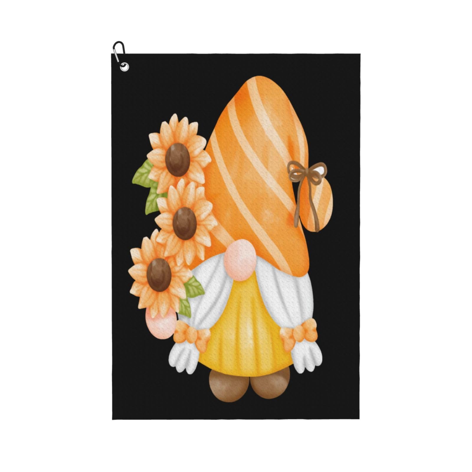 AOOEDM Sunflower Gnomes Print Golf Towel with Carabiner Clip Absorbent Microfiber Golf Towel for Cleaning Golf Ball Club Putter Iron for Golf Bag Trolly Belt Loop 16" X 24"
