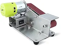 Mini lixadeira de cinto, lixadeira de cinto, lixadeira DIY de 7 velocidades variáveis, máquina de cinto abrasivo de ângulo fixo de 15° para artesanato em madeira, moagem de pedra de metal