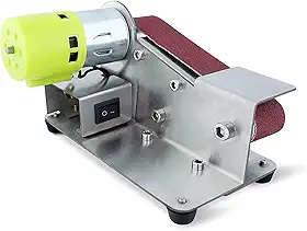 Mini lixadeira de cinto, lixadeira de cinto, lixadeira DIY de 7 velocidades variáveis, máquina de cinto abrasivo de ângulo fixo de 15° para artesanato em madeira, moagem de pedra de metal