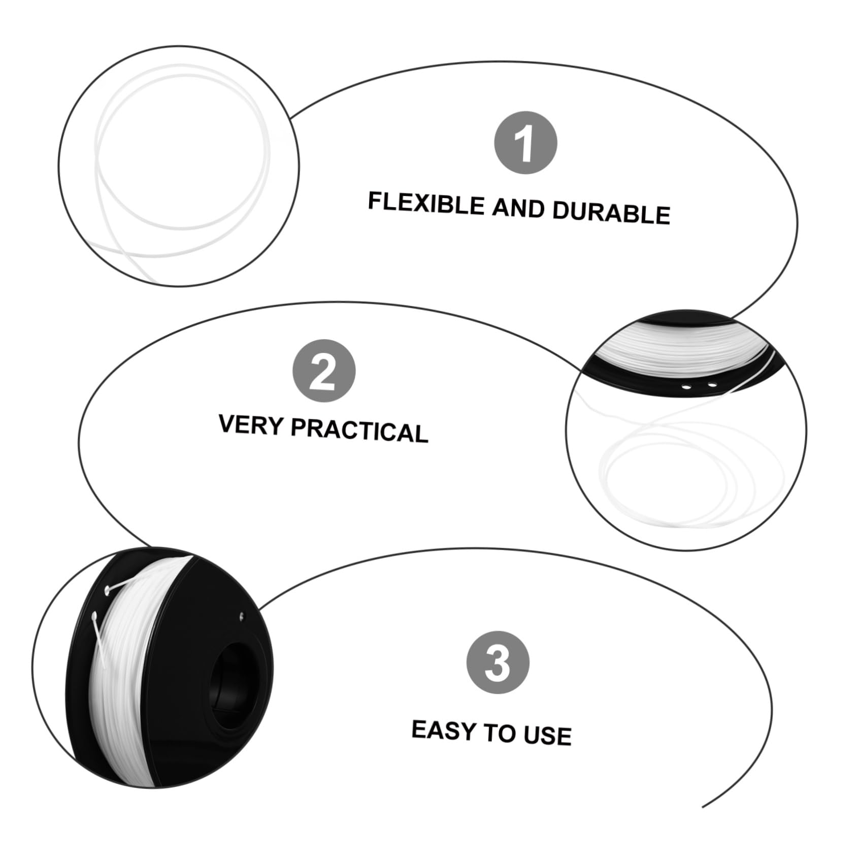 PRETYZOOM Filamento Flexible de Tpu 1.75mm para Impresora 3d, Blanco, 0.8kg, sin Burbujas, Resistente Larga Duración