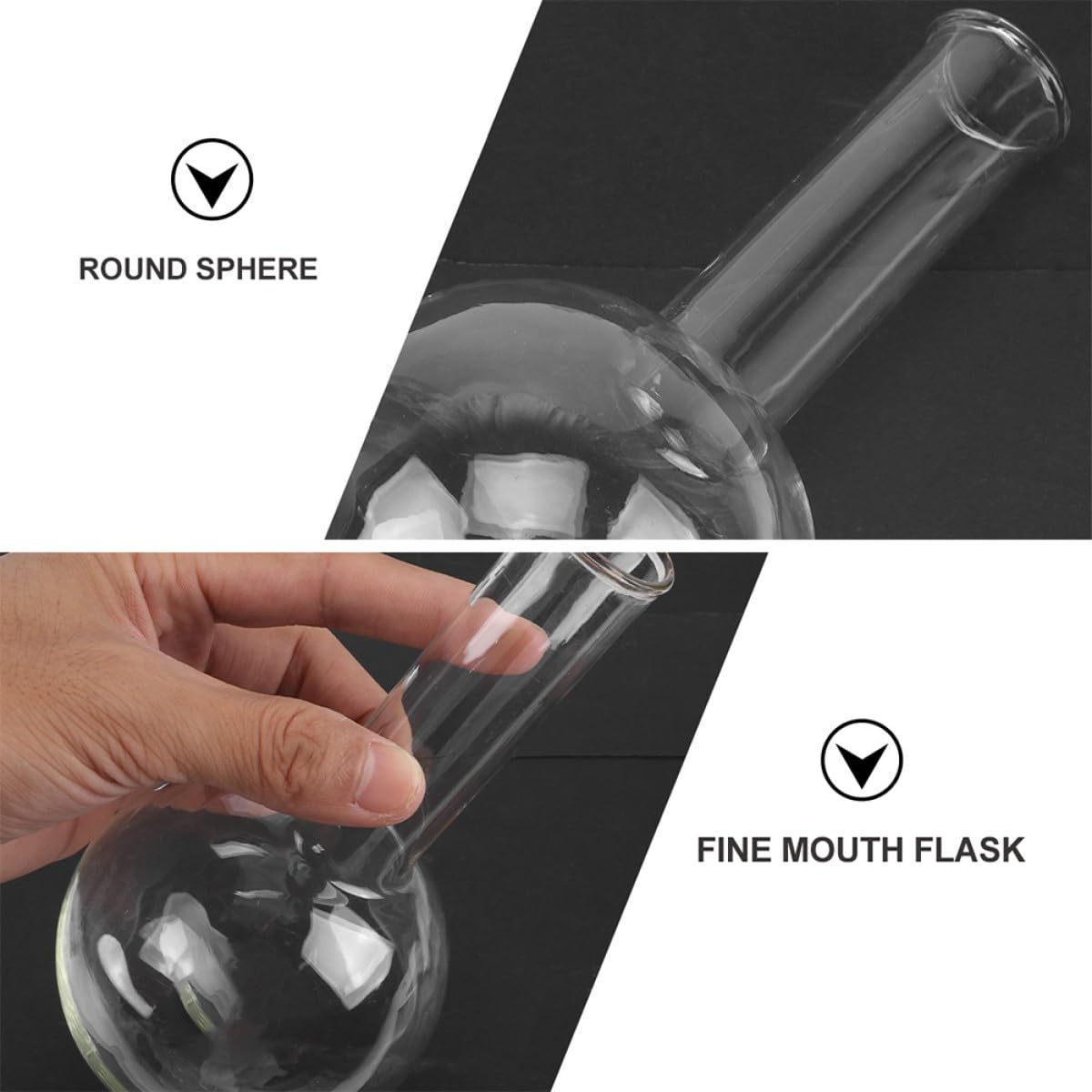 BETOOKY Matraz de Laboratorio de Vidrio Transparente 250 Ml, Conjunto de 2 Matraces de Fondo Redondo Cuello Estrecho, Resistente al Calentamiento para Experimentos Científicos y Pruebas