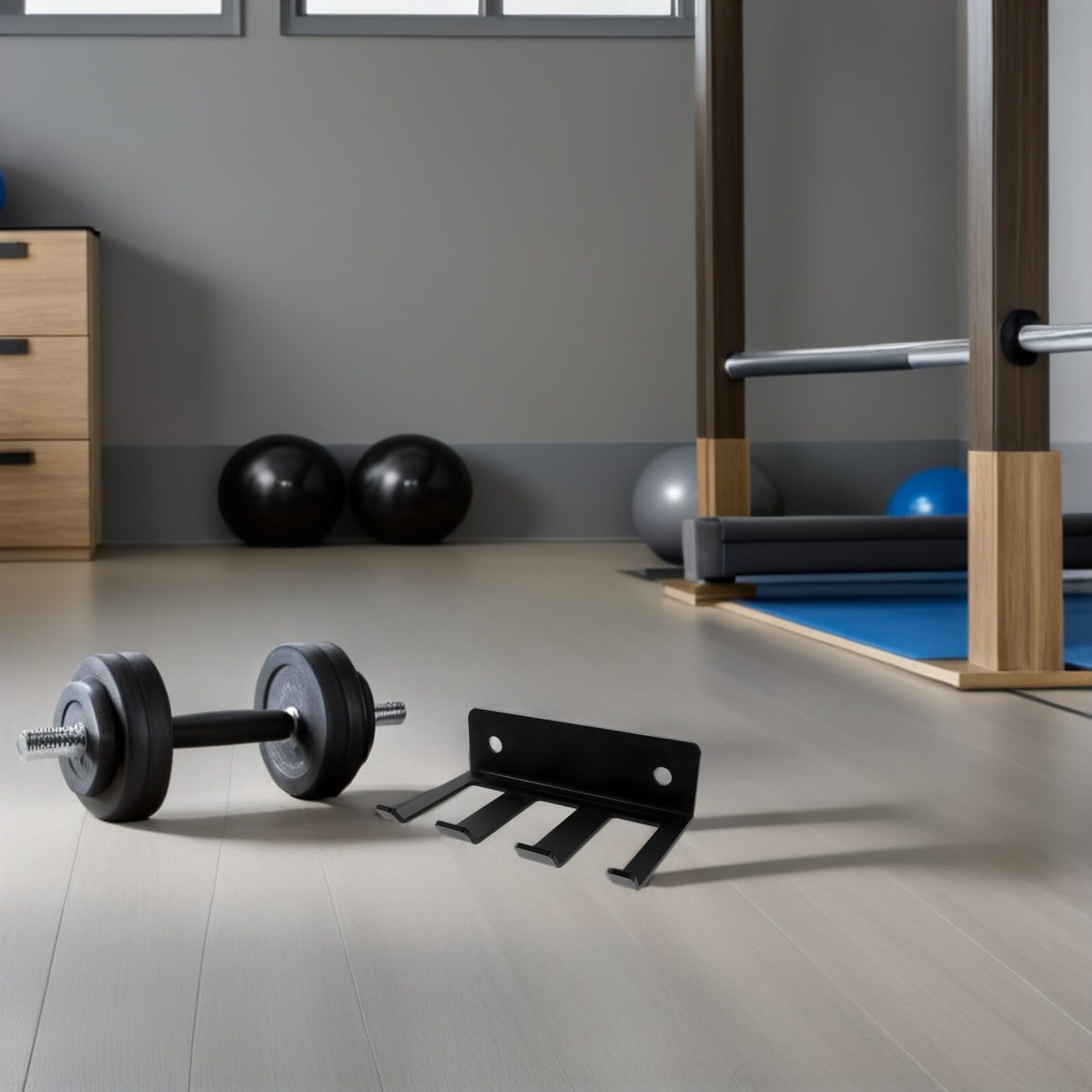 PRETYZOOM Soporte Montado Pared para Barra de Pesas Vertical Duradero y Robusto con Gancho para Cinturones y Cuerdas Organizador Multifuncional para Gimnasio Casa y Almacenamiento