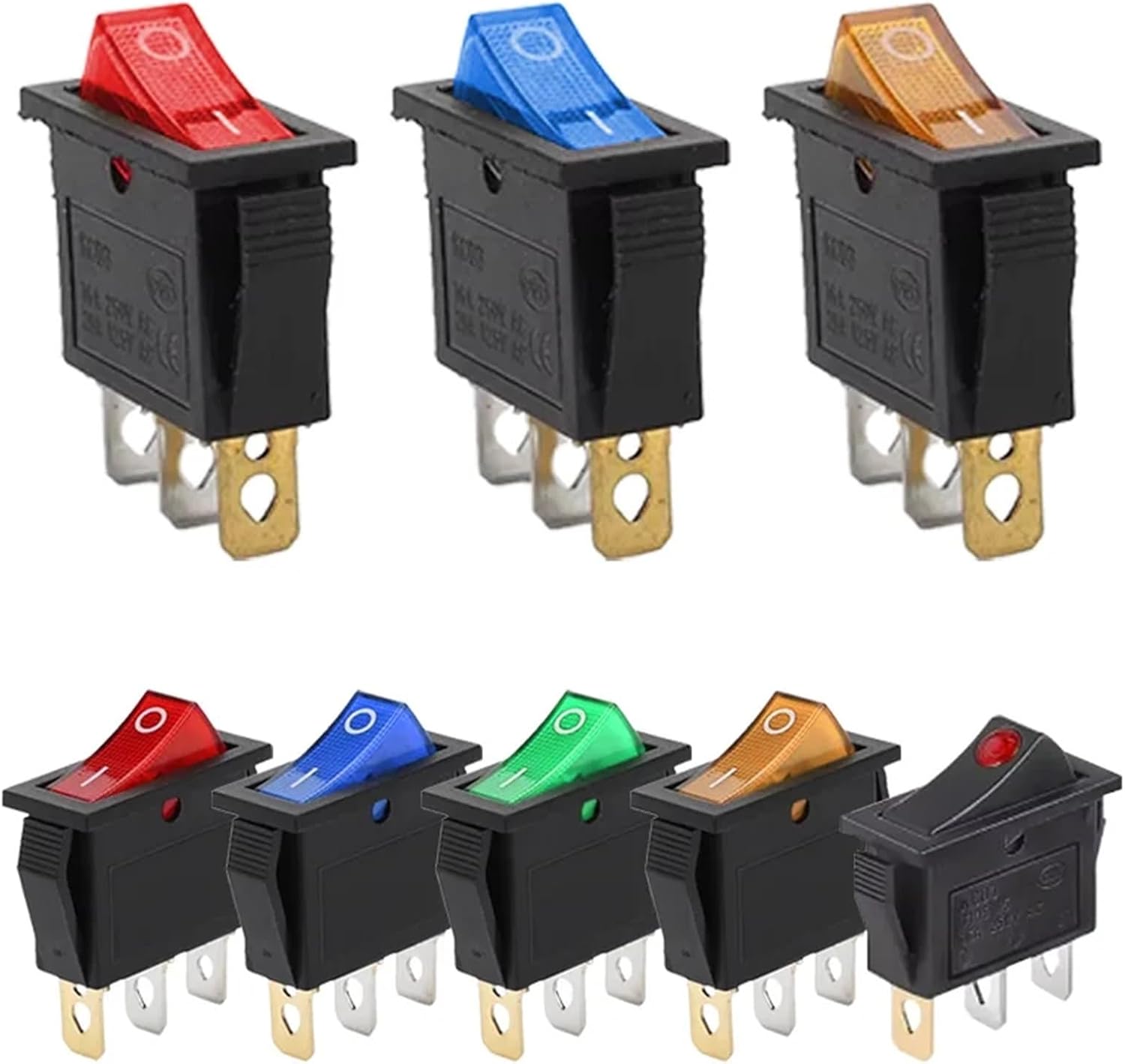 8Pcs KCD3 Toggle Switch 3Pins 2 Position ON-OFF Electrical Equipment Boat Rocker Switch with Light 15A/250V 20A/125V(8pcs red)