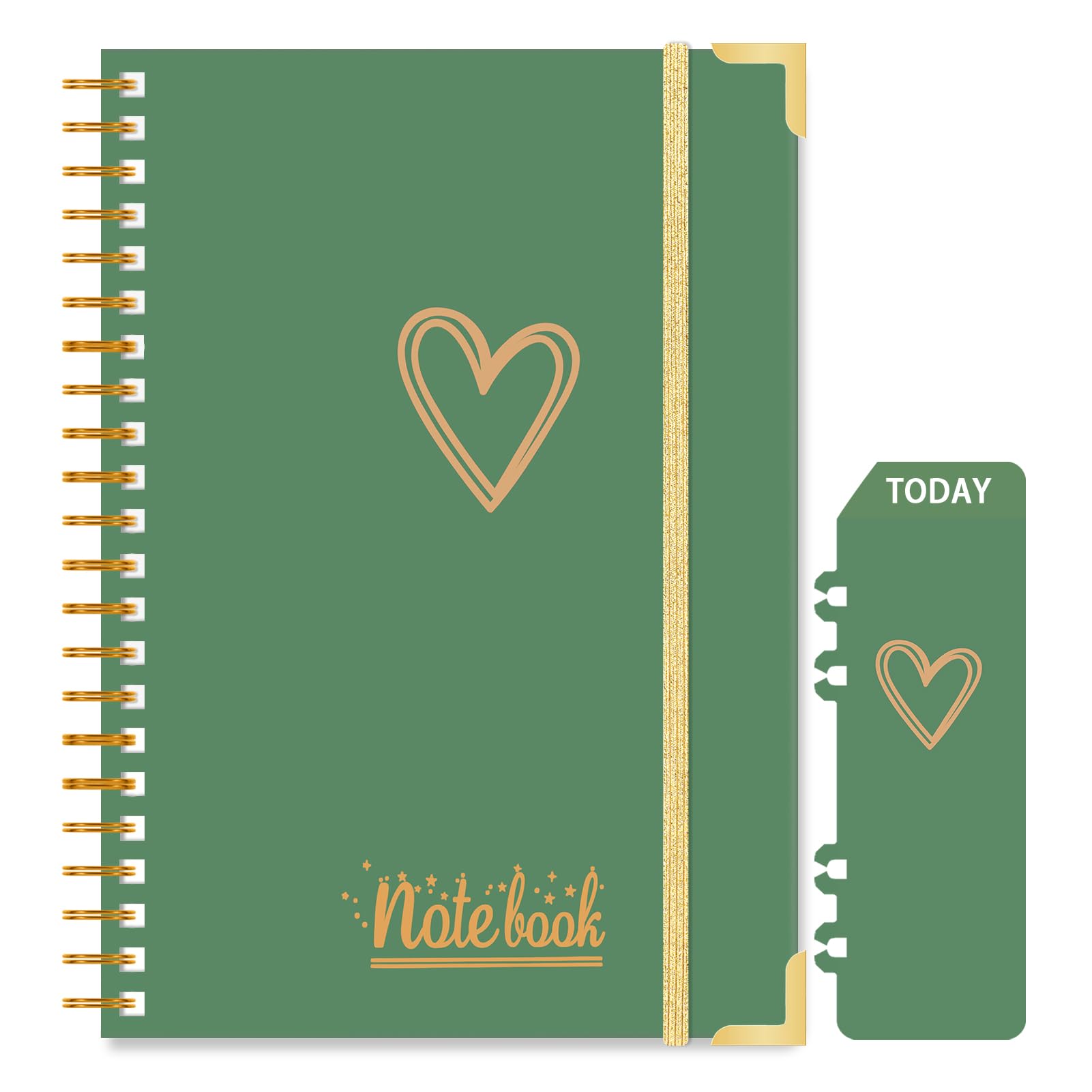 Ksriylm Personalized A5 Notebook, 160 Pages/80 Sheets Wirebound Spiral Notebooks, 80GSM Lined Paper with Pocket & Bookmark, Waterproof Hardcover Notepad for Note Taking School & Office,Green Heart