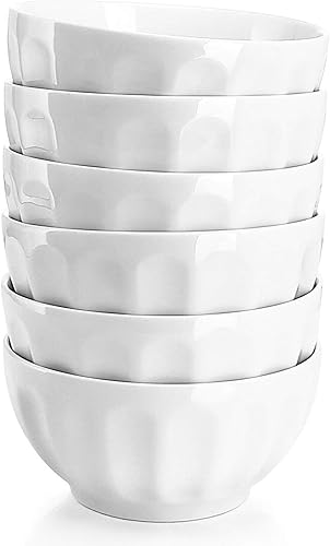 Sweese Juego de 6 cuencos acanalados de porcelana 106001 26 onzas para cereales ensaladas y sopa color blanco