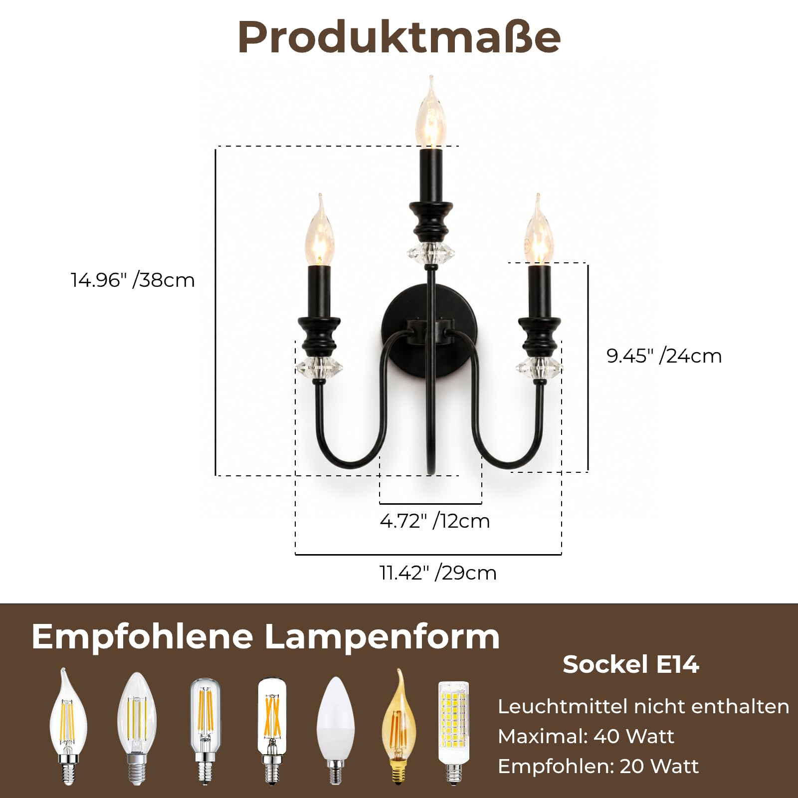 Industrielle Wandlampe Vintage Wandleuchte 3-Flammig für Schlafzimmer Flur