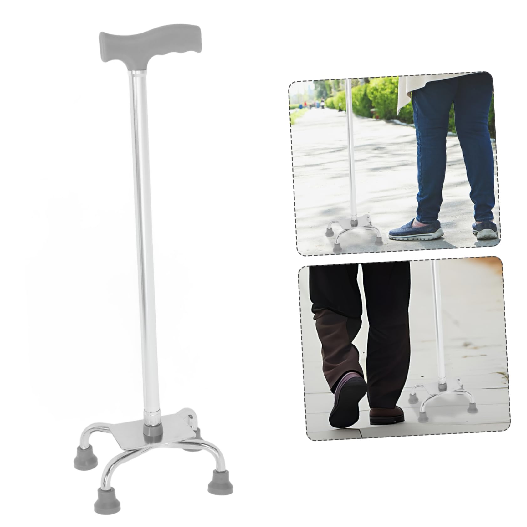 Bastón de Cuatro Patas de Aluminio para Adultos Base Grande | Base Antideslizante, Estructura Ligera, Abs y Aleación de Aluminio, para Movilidad Reducida