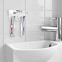 Vista 6 de Linkidea Soporte para cepillos de dientes de pared con 4 ranuras para baño, plástico autoadhesivo montado en la pared compatible con Colgate Extra