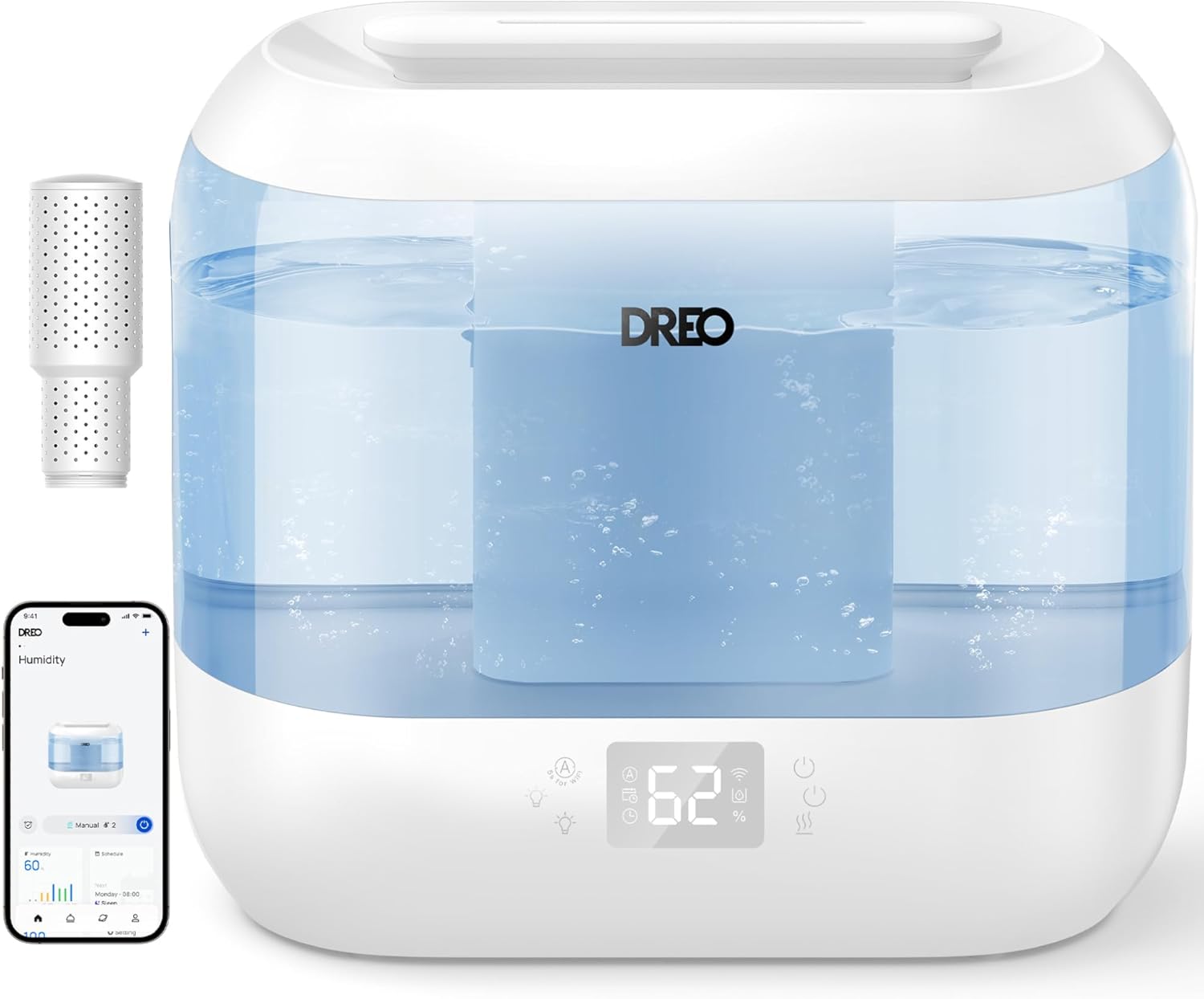 Dreo Humidifiers for Bedroom, Top Fill 4L Smart Cool Mist Humidifier with Oil Diffuser, Cartridge, Nightlight, 32H Runtime, Quiet Ultrasonic Humidifiers for Home, Baby Nursery, Plants, Office, HM311S