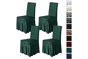 Dark Green Dining Chair Slipcovers with Skirt