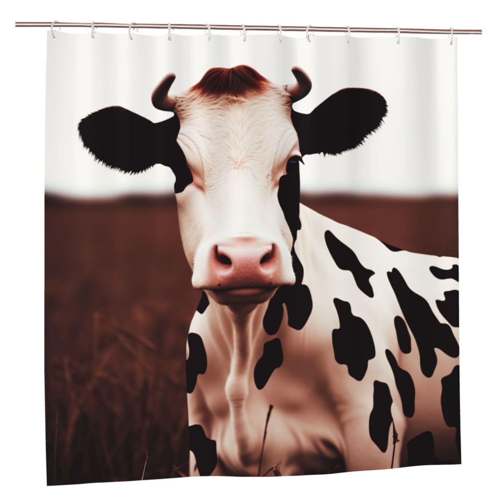 BWWHCCTI Cute Cow Printed Shower Curtain With 12 Plastic Hooks Opaque Quick Drying Waterproof Shower Curtains Sets For Bathroom 183x183 CM