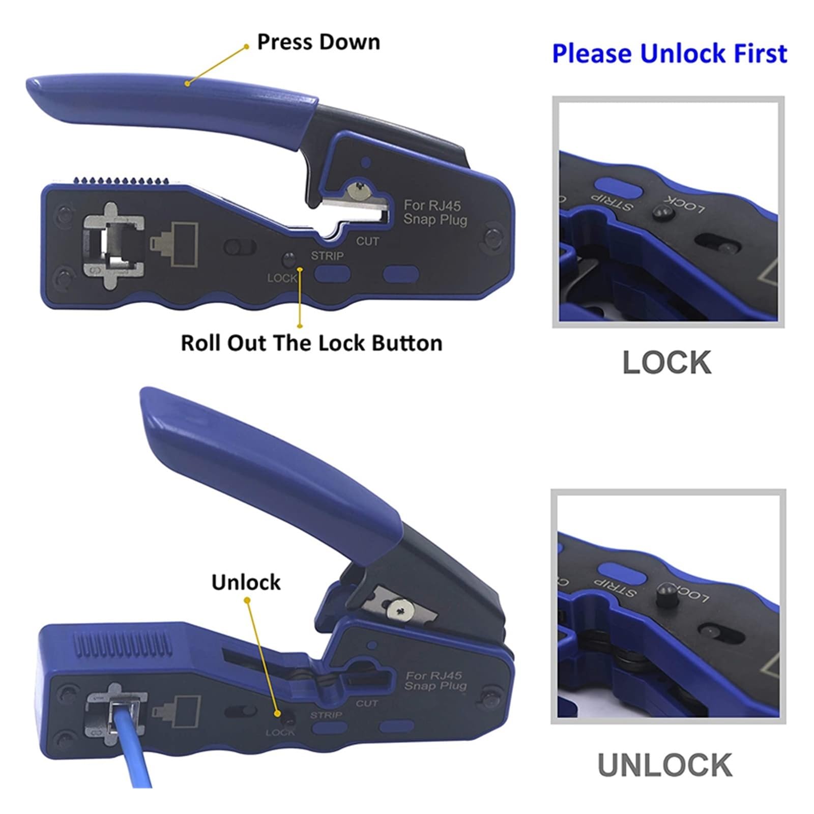 RJ45 Passer À Travers L'outil De Sertissage Câble Réseau Ethernet Pince Dénuder Cat7 Cat6 Cat5 Équipement Modulaire Mini Outils Sertissage PréCis
