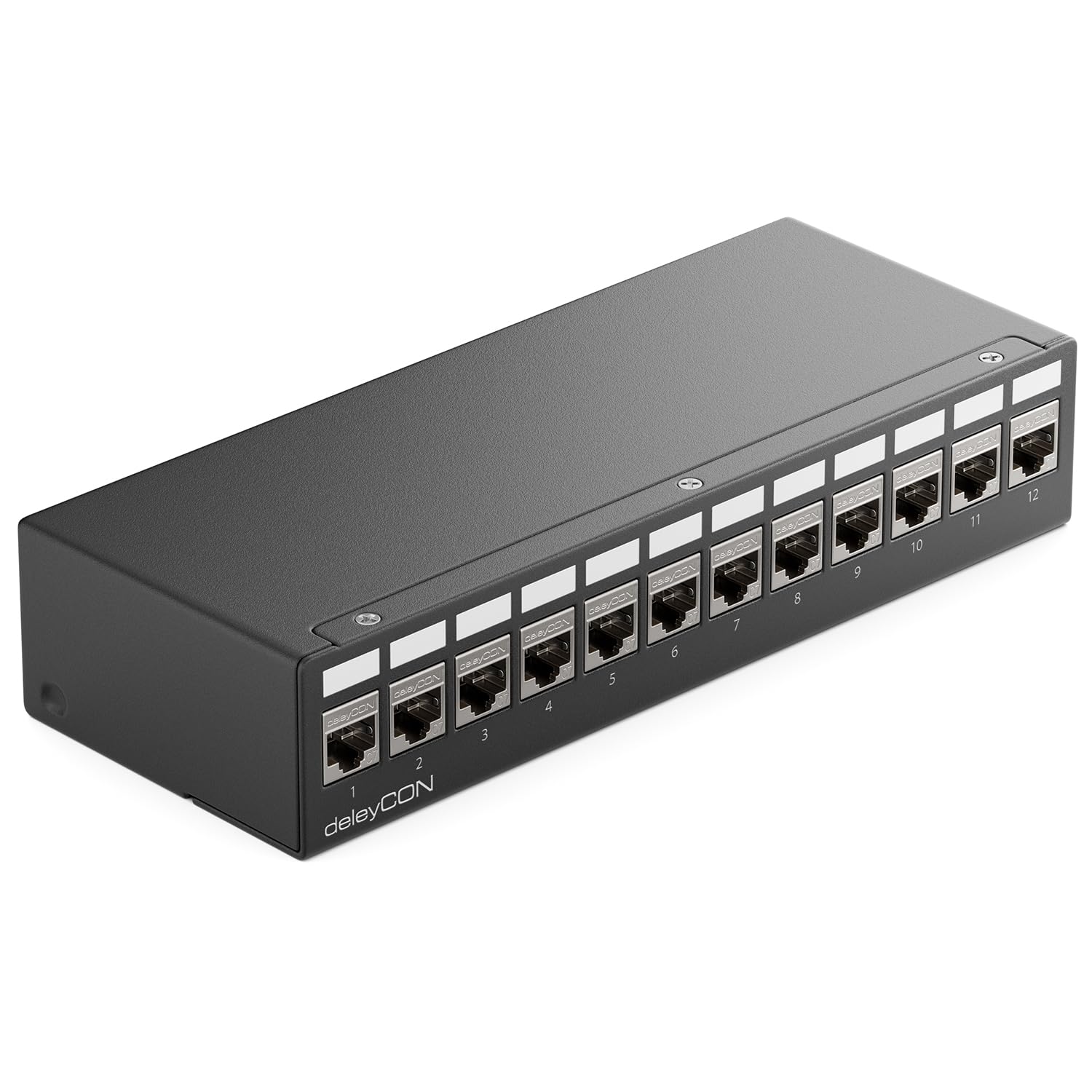 deleyCON 12 Ports CAT7 Set de Panneaux de Brassage avec 12x CAT.7 RJ45 Module Jack Keystone STP 10 Gbit/s - Compatible avec le Câble de Pose CAT6 CAT6a CAT7 CAT8 Ethernet LAN DSL Câble Réseau - Noir