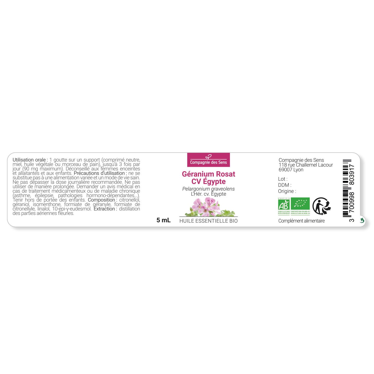 Geranio Rosado CV Egipto BIO – 100 mL – Aceite Esencial Premium – 100% Puro, Natural – Garantía ChromaCert® – Quimiotipado e Integral