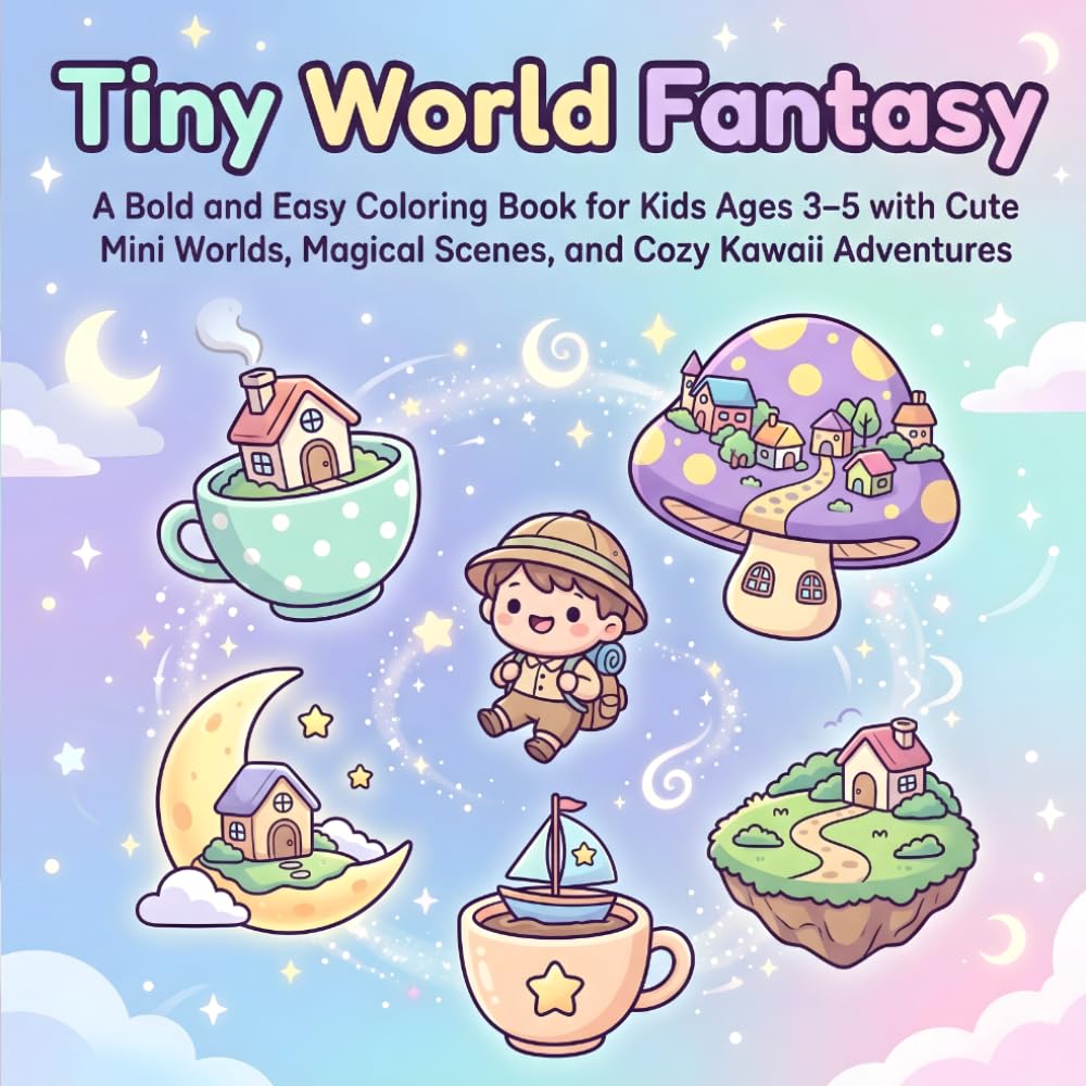 Tiny World Fantasy: A Bold and Easy Coloring Book for Kids Ages 3–5 with Cute Mini Worlds, Magical Scenes, and Cozy Kawaii Adventures
