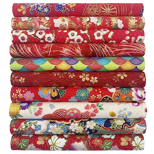aufodara 10 pièces Tissus Coton Style Japonais Bronzant Imprime Patchwork 20 x 25 cm Couture Quilting Scrapbooking Loisir Créatifs DIY Fabric à la Main en Tissu à Coudre (Rouge)