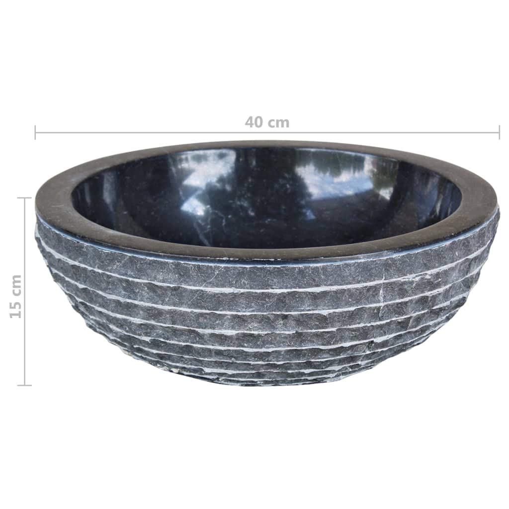 Lavabo in marmo da 40 cm, nero, rotondo, con foro di scarico da 4,5 cm, per bagno degli ospiti, WC per bagno, ristrutturazione, ristrutturazione