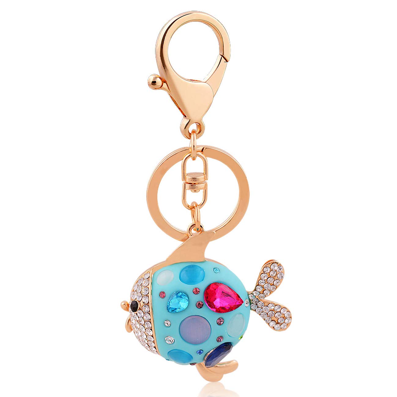 QTKJ Cute 3D Cubic Graven Crystal Diamond Fish Keychain Purse Pendant Decoration Gift Car Key Handbag Charm (Blue)