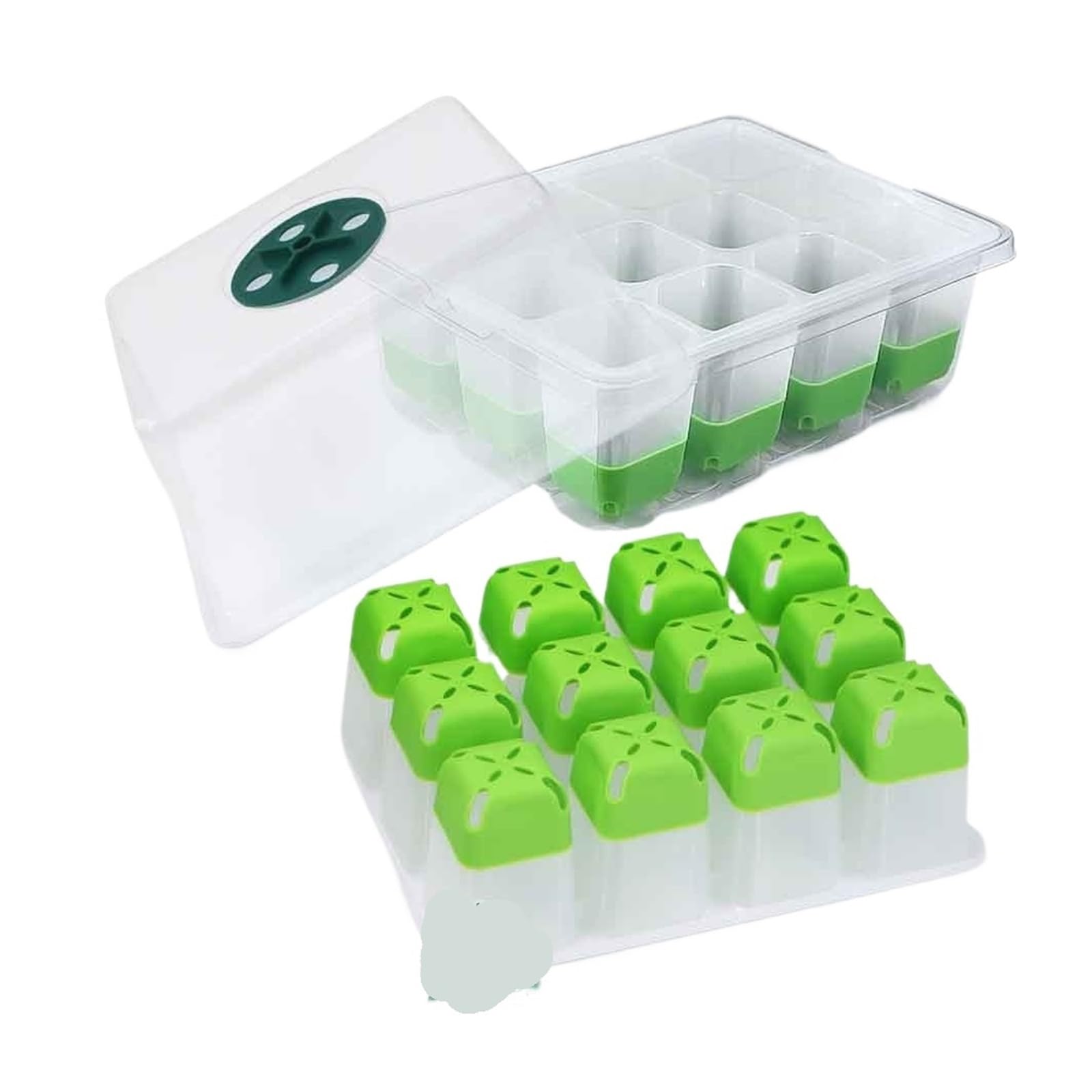 KEXYOAN Seed Trays 12-Cell Seedling Starter Tray with Transparent Cover Humidity Germination Box Indoor Garden Greenhouse Growth Potting(2pcs)