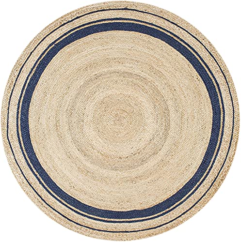 Image of Jute Braided Natural Hand Woven & Reversible Rug for Living Room Kitchen Entryway, Farmhouse Rustic Burlap Carpet Floor Mat (Blackjute, 90cm)